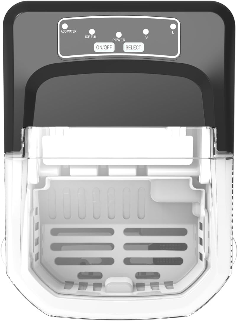 Condere Small Countertop Ice Maker Black GB-46 Portable Ice Machine with 1.5L Water Tank, Automatic Cleaning, Ice Size Selection, and Overheat Protection for Home and Kitchen Use
