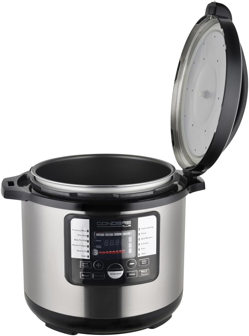 CONDERE PLUS 10L Electric Pressure Cooker, Smart Rice Cooker, Slow Cooker, Soup Pot, Stainless Steel Inner Pot, 17 Cooking Functions, Digital Display, 8 Safety Features, Easy to Clean