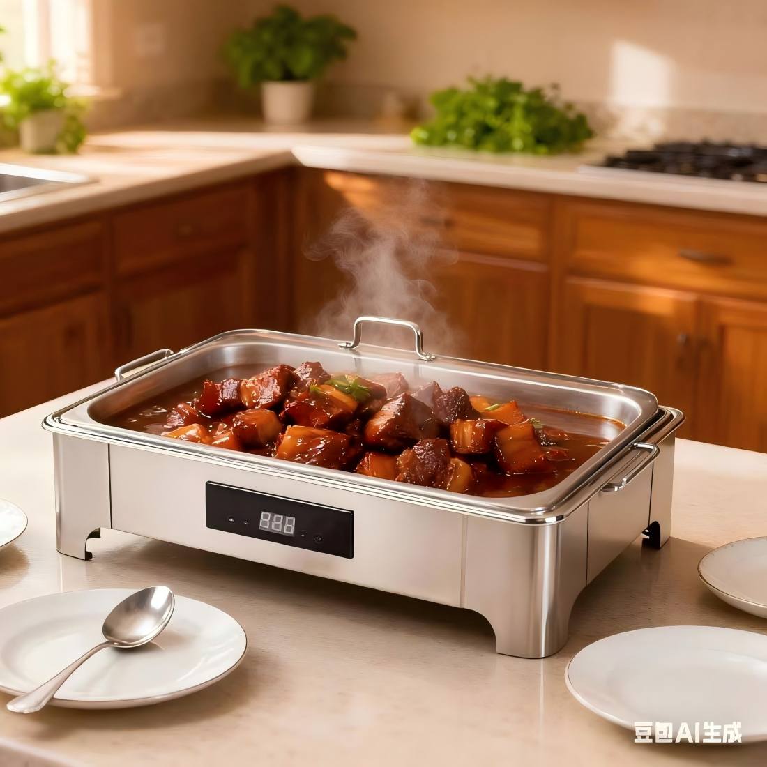 9L Electric Buffet Food Warmer TH-5001, Stainless Steel Chafing Dish with Touch Temperature Display & Visual Glass Cover