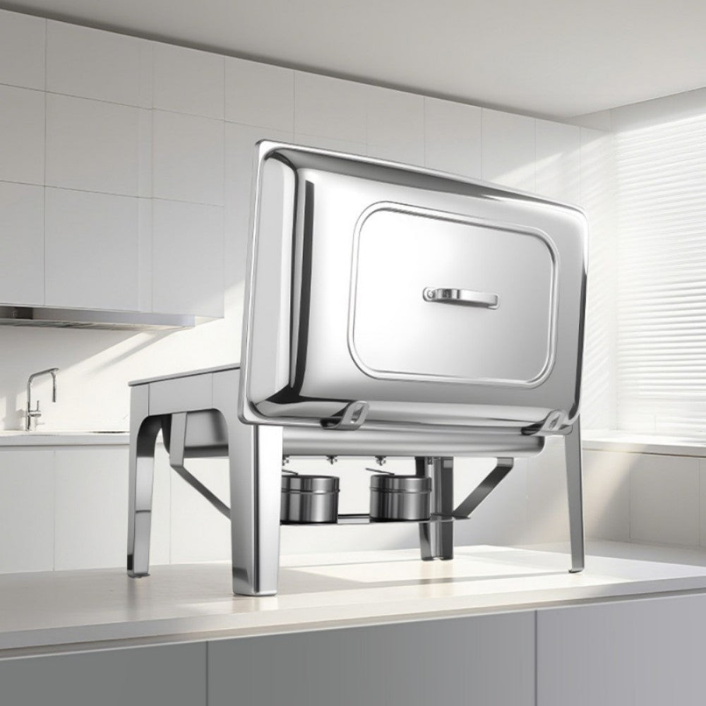9L Square Stainless Steel Chafing Dish Buffet Stove CDH-33, One-Pan Alcohol-Heating Food Warmer (Without Alcohol), Silver Color, Heat-Resistant & Large Capacity Catering Equipment