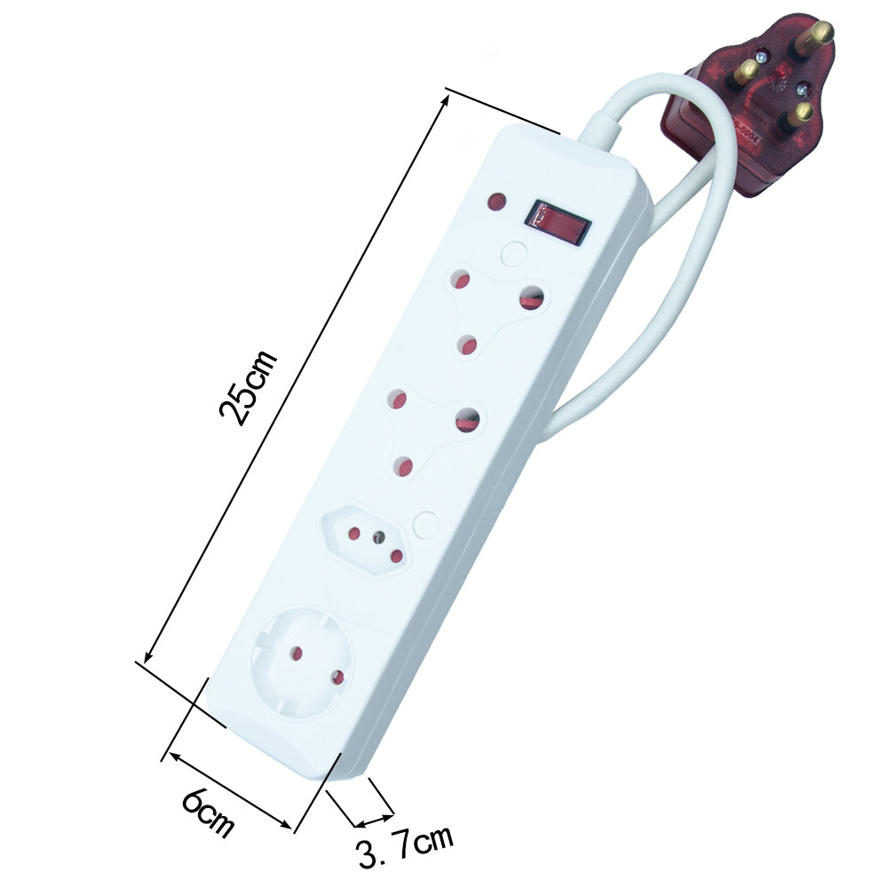 4-Way Multi Surge Protected Socket-outlet Power Strip with 16A Surge Protected Plug, 500J-700J Protection, 4000W Capacity – IEC Certification CM-2604