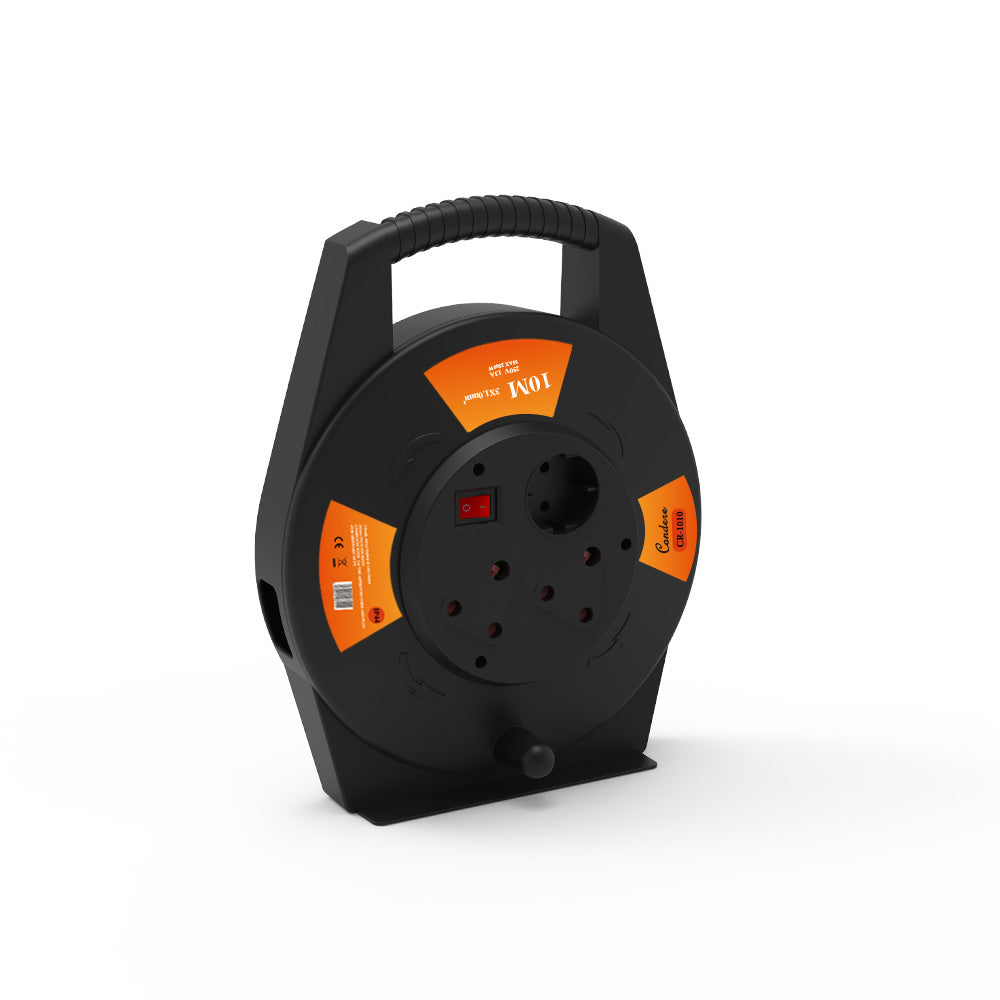 10m Copper Extension Cord Reel – Safe Electrical Cord Reel with Fireproof Shell, Power Cord Storage Reel with Key Switch and Child Protection, Ideal for Home and Industrial Use