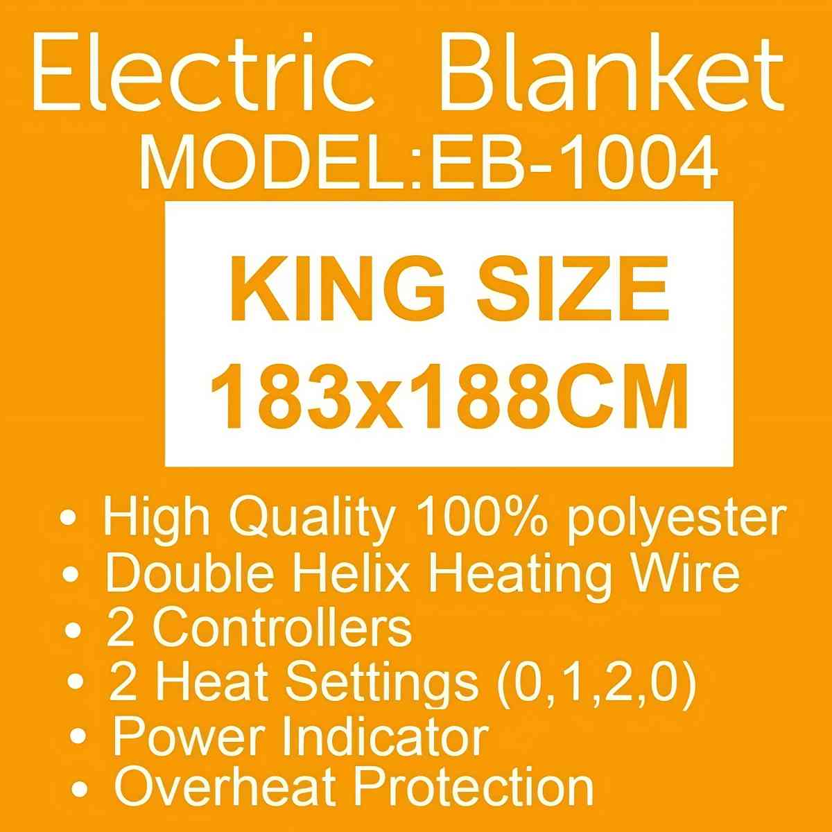 Electric Blanket EB-1004, 183x188 Heated Blanket Throw with Dual Controllers, Polyester Heating Blanket