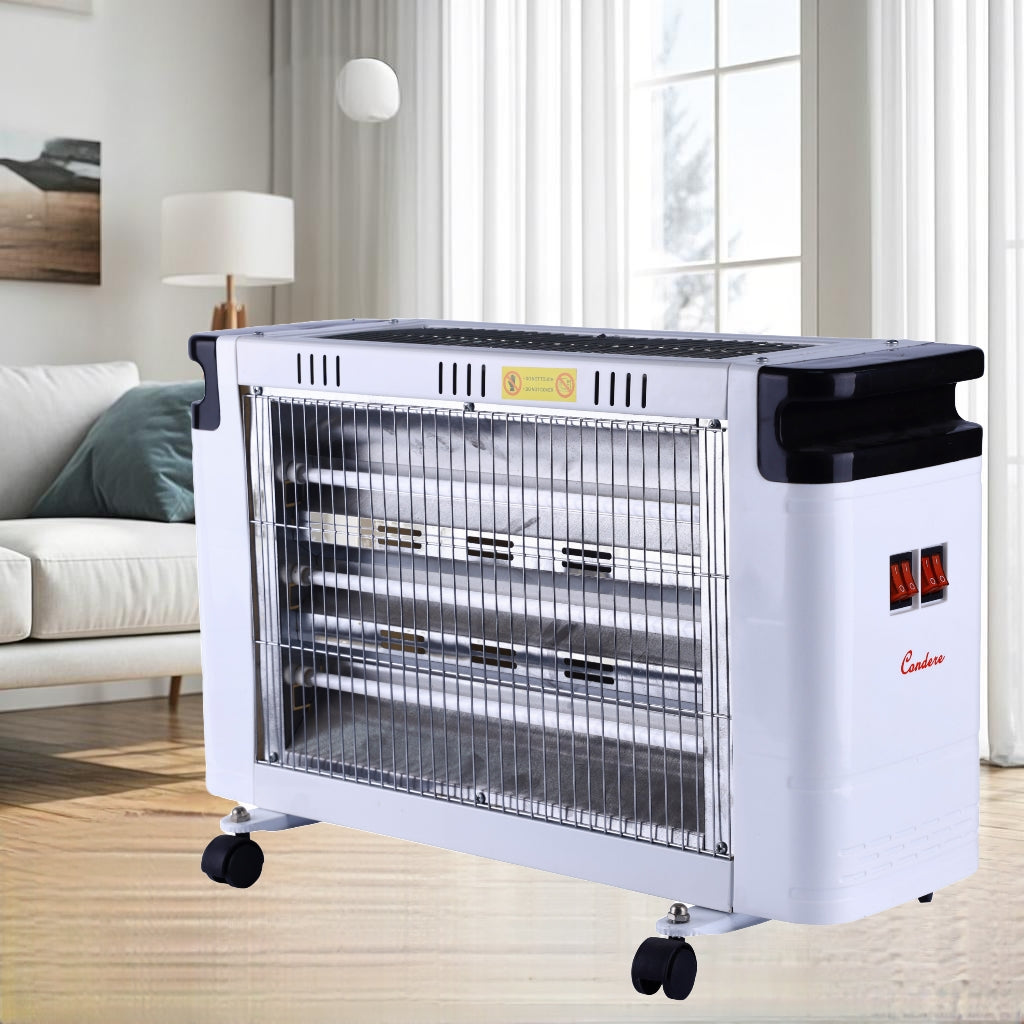 CONDERE Electric Heater ZR-2012, 2000W Quartz Tube Space Heater, 4 Settings, Portable Electric Heater for Indoor Use, Bedroom, Office with Castors