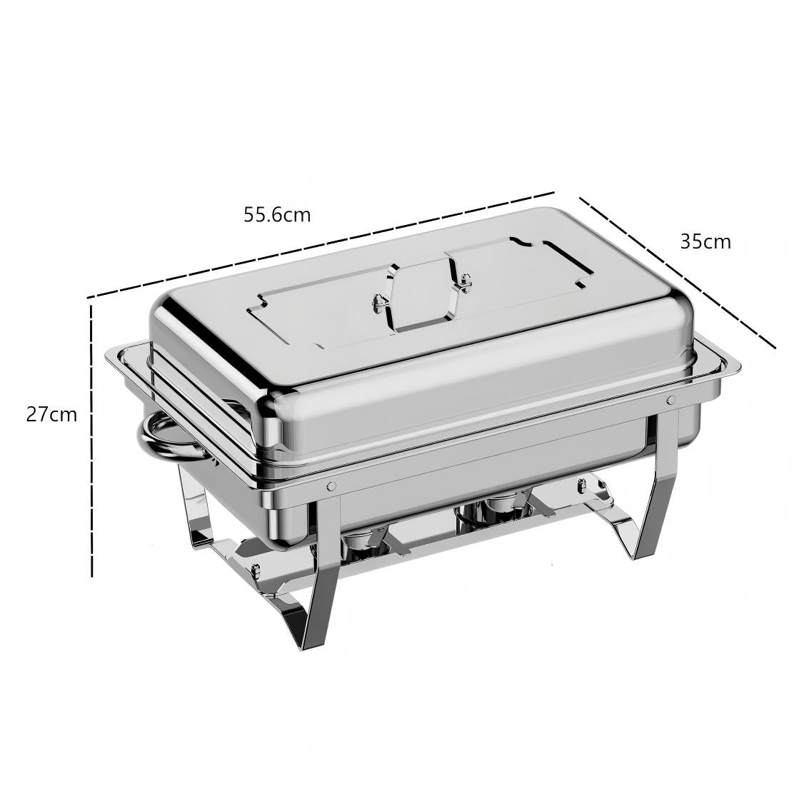 LP-D Two-pans Alcohol-heating Buffet Stove Without Alcohol, 9L Square Stainless Steel Chafing Dish Silver Color, Double Food Pans Food Warmer with Folding Frame & Strong Heat Preservation