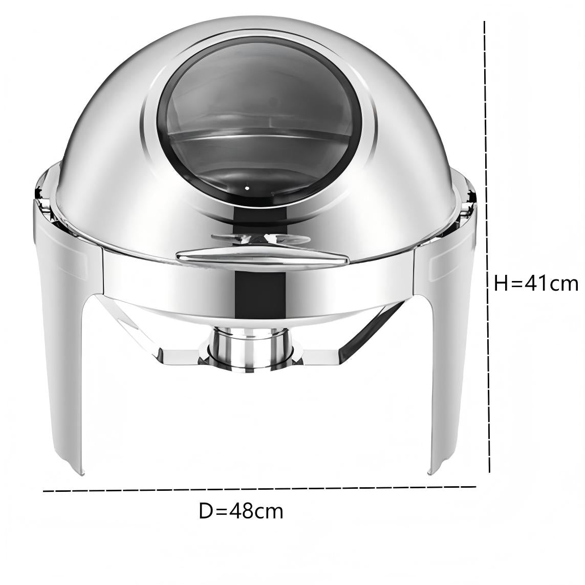 6L Round Chafing Dish Buffet Stove CDH-37, Silver Color, Alcohol-Heating Food Warmer with Visual Glass Lid (Without Alcohol), Stainless Steel Catering Equipment