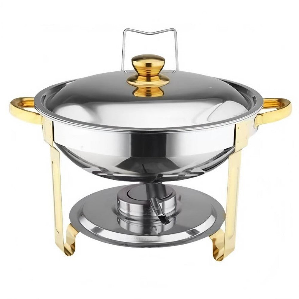 Alcohol-Heating Buffet Stove CDH-40 (Without Alcohol), 5L Round Stainless Steel Set Silver Color, South Africa Production, Heat-Preservation Chafing Dish for Catering & Buffet Food Warmer