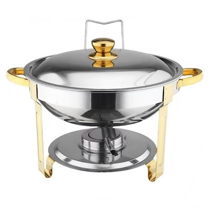 Alcohol-Heating Buffet Stove CDH-40 (Without Alcohol), 5L Round Stainless Steel Set Silver Color, South Africa Production, Heat-Preservation Chafing Dish for Catering & Buffet Food Warmer