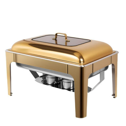 9L One-Pan Square Stainless Steel Chafing Dish Buffet Stove CDH-35, Gold Color, Alcohol-Heating Food Warmer (Without Alcohol), Heat-Resistant Catering Equipment for Events & Parties
