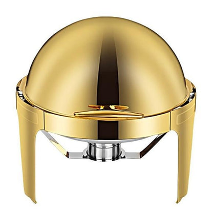 CDH-32 6L Round Stainless Steel Chafing Dish Buffet Stove, Alcohol-Heating Food Warmer (Fuel Not Included), Gold Color, Large Capacity & Long Heat Preservation