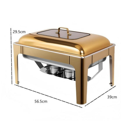 9L Two-Pan Square Stainless Steel Chafing Dish Buffet Stove CDH-36, Gold Color, Alcohol-Heating Food Warmer (Without Alcohol), Dual-Pan Catering Equipment for Events & Banquets
