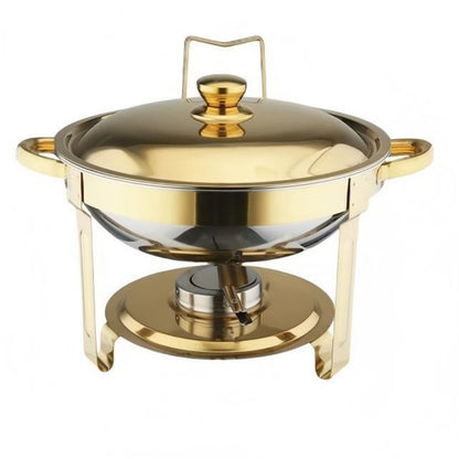 CDH-41 One-pan Alcohol-heating Buffet Stove (Without Alcohol), 5L Round Stainless Steel Chafing Dish, Gold Color, South Africa Production, Heat Preservation Food Warmer for Buffet Catering