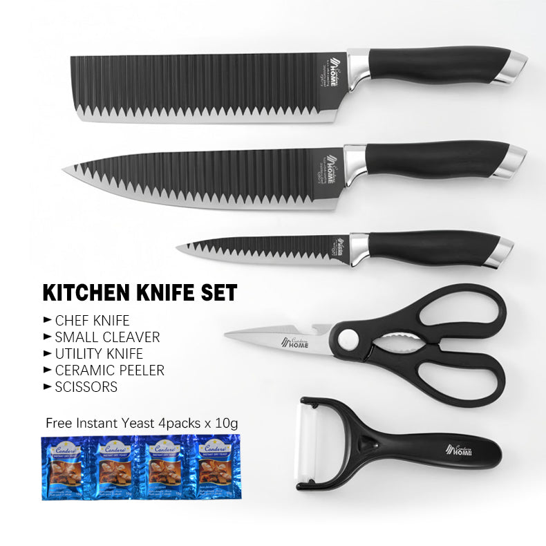 CONDERE HOME 5 PCS Kitchen Knife Set | Chef Knife, Small Cleaver, Utility Knife, Ceramic Peeler, Scissors | 3CR13 Stainless Steel Blades