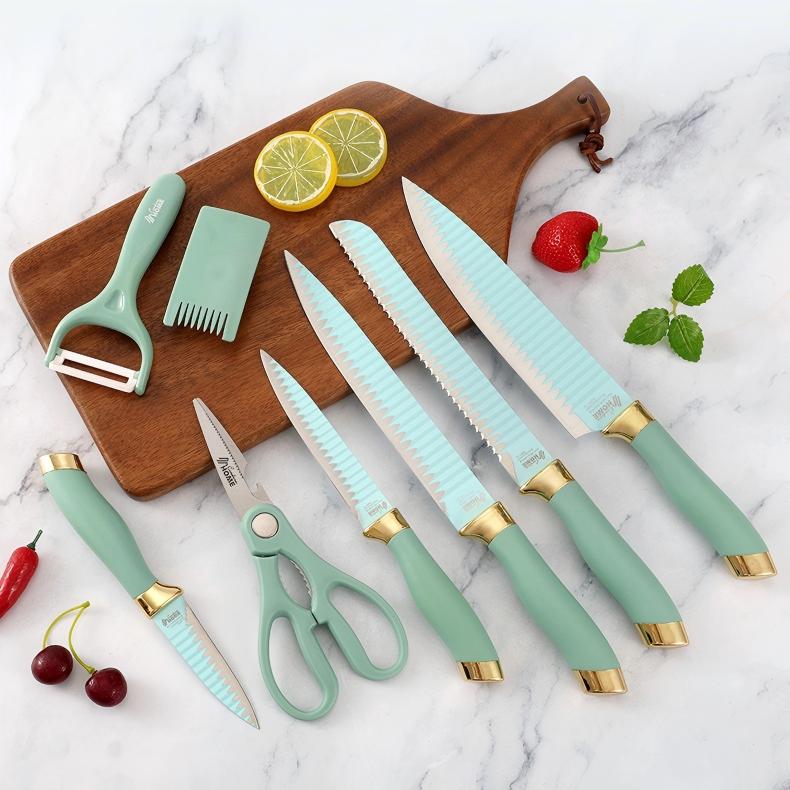 CONDERE HOME 8 PCS Knife Set | Chef, Bread, Slicer, Utility, Paring Knife, Ceramic Peeler, Scissors, Finger Protector 3CR13 Stainless Steel