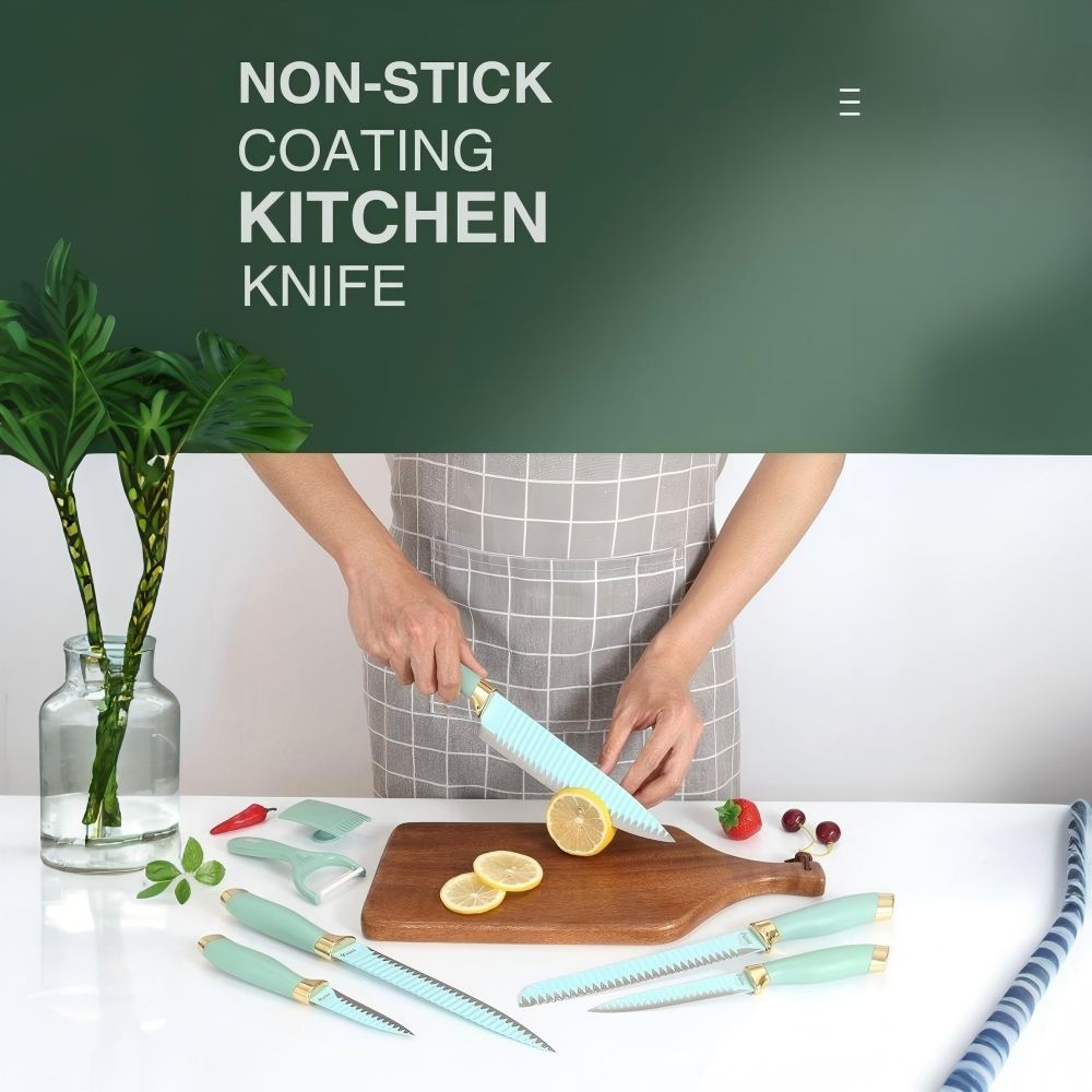 CONDERE HOME 8 PCS Knife Set | Chef, Bread, Slicer, Utility, Paring Knife, Ceramic Peeler, Scissors, Finger Protector 3CR13 Stainless Steel