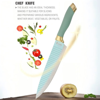 CONDERE HOME 8 PCS Knife Set | Chef, Bread, Slicer, Utility, Paring Knife, Ceramic Peeler, Scissors, Finger Protector 3CR13 Stainless Steel