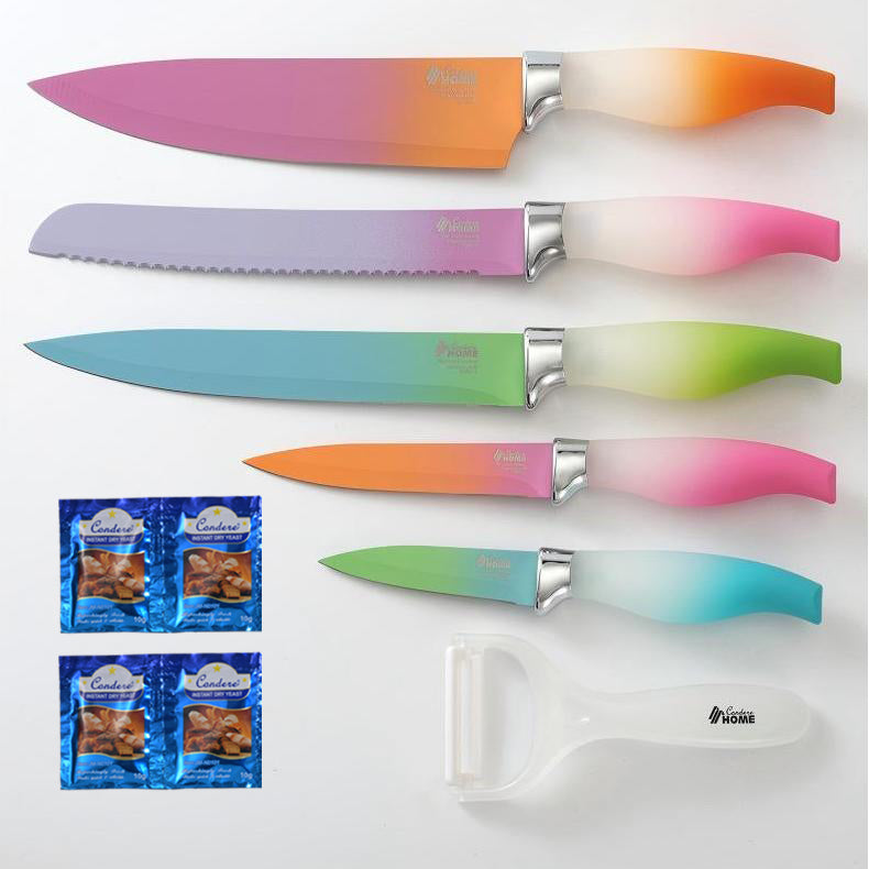 CONDERE HOME 6 PCS Knife Set | Chef, Bread, Carving, Utility, Paring Knife, Ceramic Peeler | 3CR13 Stainless Steel