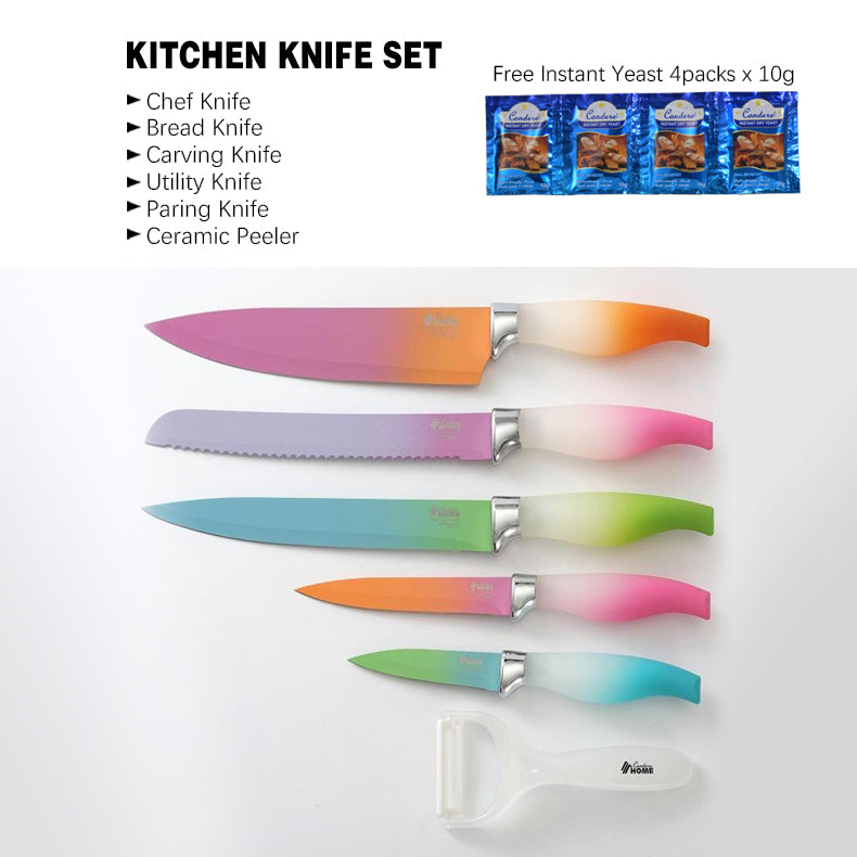 CONDERE HOME 6 PCS Knife Set | Chef, Bread, Carving, Utility, Paring Knife, Ceramic Peeler | 3CR13 Stainless Steel