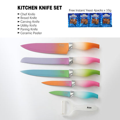 CONDERE HOME 6 PCS Knife Set | Chef, Bread, Carving, Utility, Paring Knife, Ceramic Peeler | 3CR13 Stainless Steel