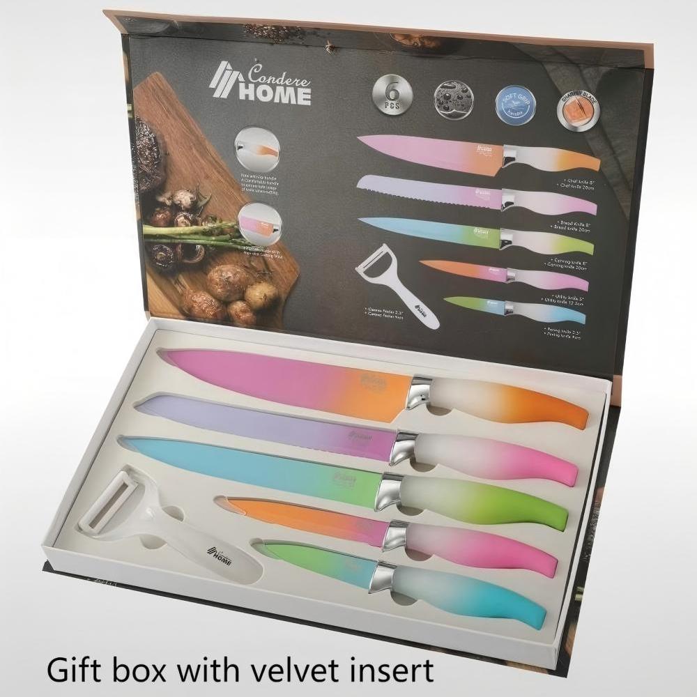 CONDERE HOME 6 PCS Knife Set | Chef, Bread, Carving, Utility, Paring Knife, Ceramic Peeler | 3CR13 Stainless Steel