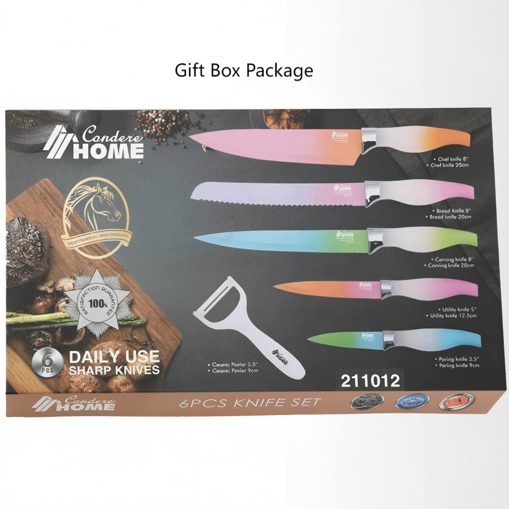 CONDERE HOME 6 PCS Knife Set | Chef, Bread, Carving, Utility, Paring Knife, Ceramic Peeler | 3CR13 Stainless Steel