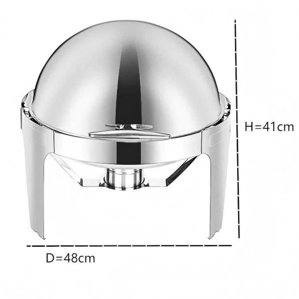 CDH-31 6L Round Stainless Steel Chafing Dish Buffet Stove, Alcohol-Heating Food Warmer (Fuel Not Included), Silver Color, Large Capacity & Long-Lasting Heat Preservation