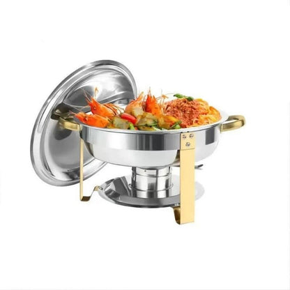 Alcohol-Heating Buffet Stove CDH-40 (Without Alcohol), 5L Round Stainless Steel Set Silver Color, South Africa Production, Heat-Preservation Chafing Dish for Catering & Buffet Food Warmer
