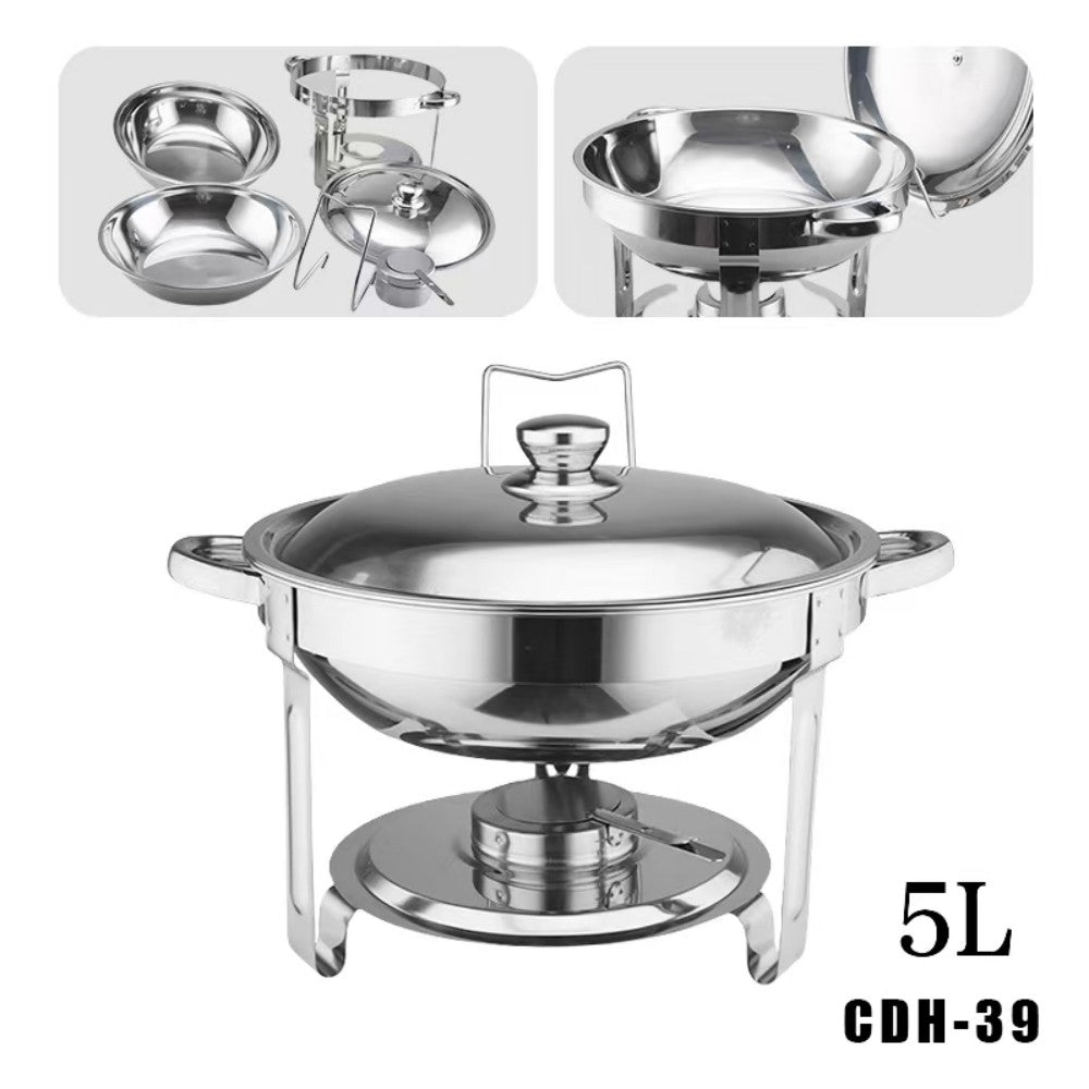Alcohol-Heating Buffet Stove CDH-39, 5L Round Stainless Steel Set Silver Color, Chafing Dish Food Warmer (Without Alcohol)