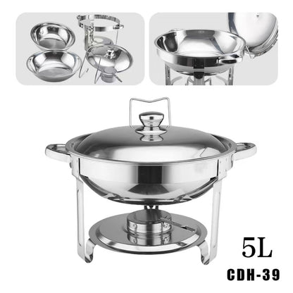 Alcohol-Heating Buffet Stove CDH-39, 5L Round Stainless Steel Set Silver Color, Chafing Dish Food Warmer (Without Alcohol)