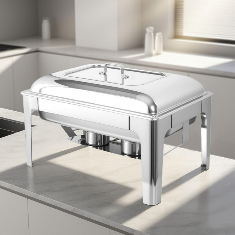 9L Square Stainless Steel Chafing Dish Buffet Stove CDH-33, One-Pan Alcohol-Heating Food Warmer (Without Alcohol), Silver Color, Heat-Resistant & Large Capacity Catering Equipment