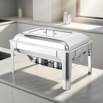 9L Square Stainless Steel Chafing Dish Buffet Stove CDH-33, One-Pan Alcohol-Heating Food Warmer (Without Alcohol), Silver Color, Heat-Resistant & Large Capacity Catering Equipment