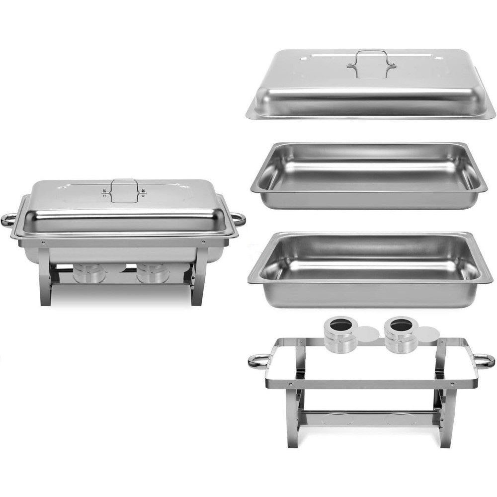 LP One-pan Alcohol-heating Buffet Stove Without Alcohol, 9L Square Stainless Steel Chafing Dish, Silver Color Food Warmer with Folding Frame and Heat Preservation