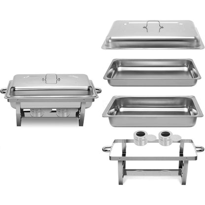LP One-pan Alcohol-heating Buffet Stove Without Alcohol, 9L Square Stainless Steel Chafing Dish, Silver Color Food Warmer with Folding Frame and Heat Preservation