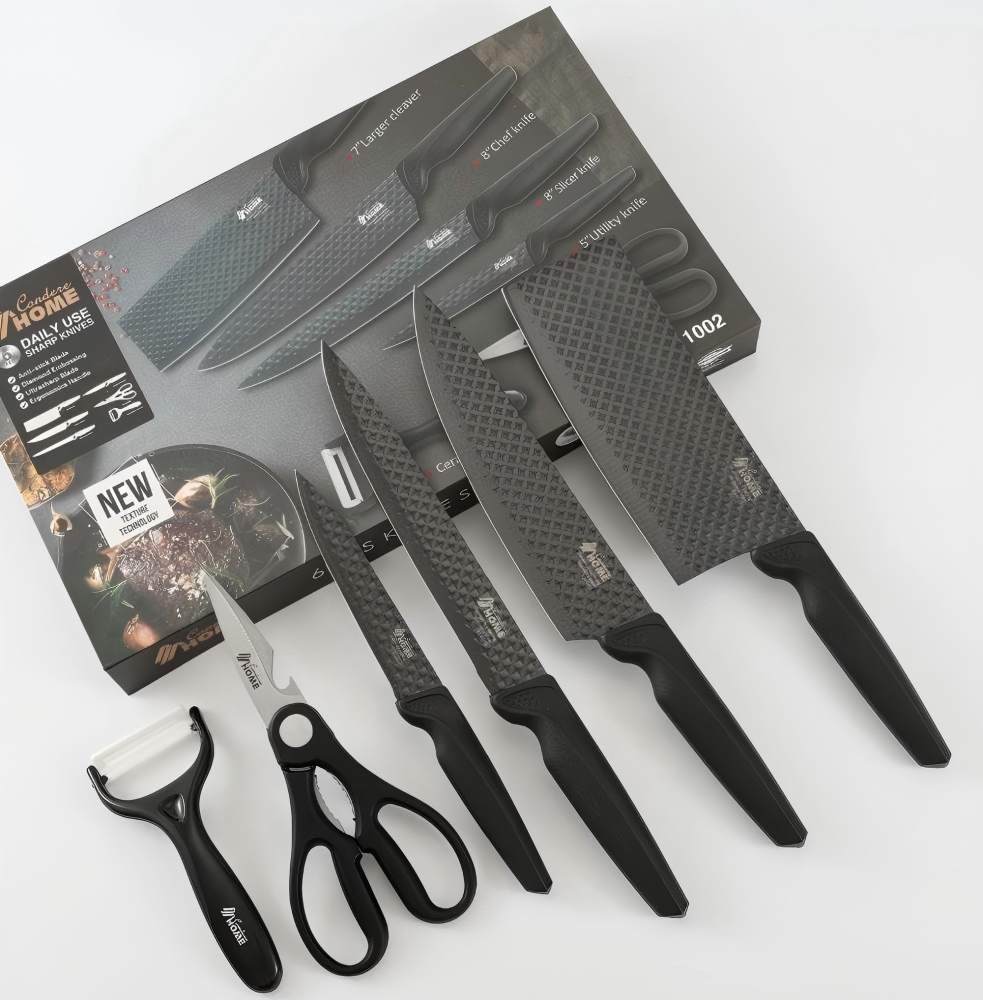 CONDERE HOME 6 PCS Knife Set with free yeast Includes Larger Cleaver, Chef Knife, Slicer, Utility Knife, Ceramic Peeler & Scissors 3CR13 Stainless Steel