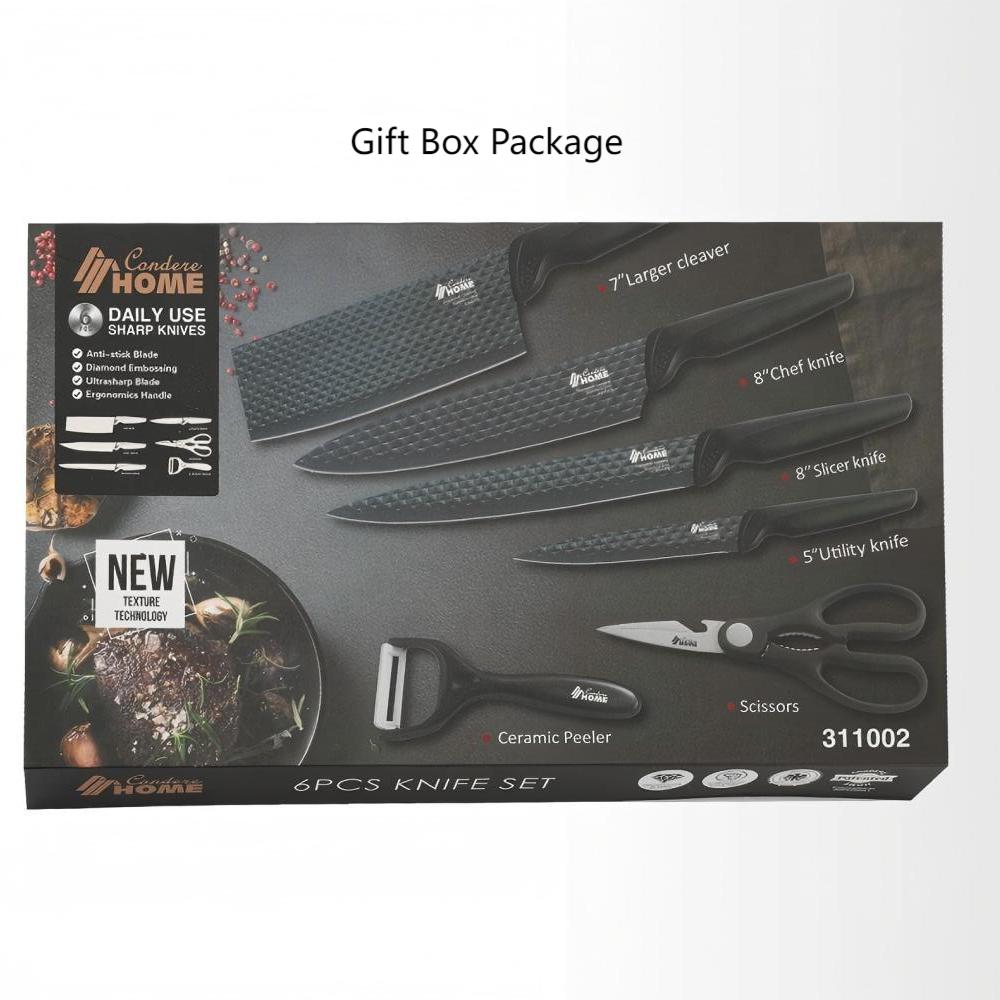 CONDERE HOME 6 PCS Knife Set with free yeast Includes Larger Cleaver, Chef Knife, Slicer, Utility Knife, Ceramic Peeler & Scissors 3CR13 Stainless Steel