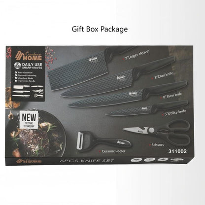 CONDERE HOME 6 PCS Knife Set with free yeast Includes Larger Cleaver, Chef Knife, Slicer, Utility Knife, Ceramic Peeler & Scissors 3CR13 Stainless Steel
