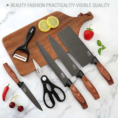 CONDERE HOME 6 PCS Kitchen Knife Set with Free Yeast Larger Cleaver, Chef Knife, Slicer, Utility Knife, Peeler & Scissors 3CR13 Stainless Steel Colour Box