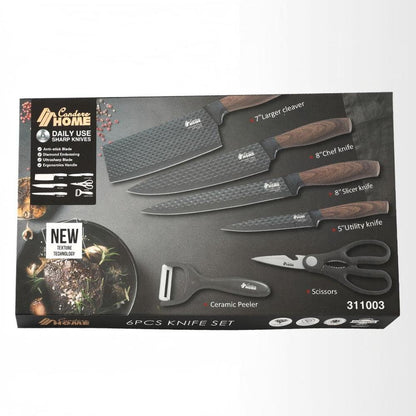 CONDERE HOME 6 PCS Kitchen Knife Set with Free Yeast Larger Cleaver, Chef Knife, Slicer, Utility Knife, Peeler & Scissors 3CR13 Stainless Steel Colour Box