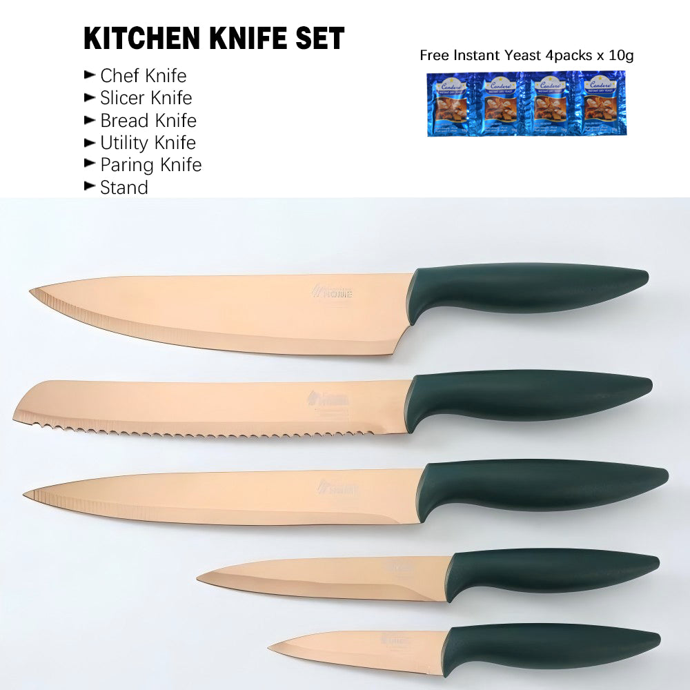 Condere Home 6-Piece Knife Set with Stand – Professional 3CR13 Stainless Steel Kitchen Knives for Home & Culinary Use