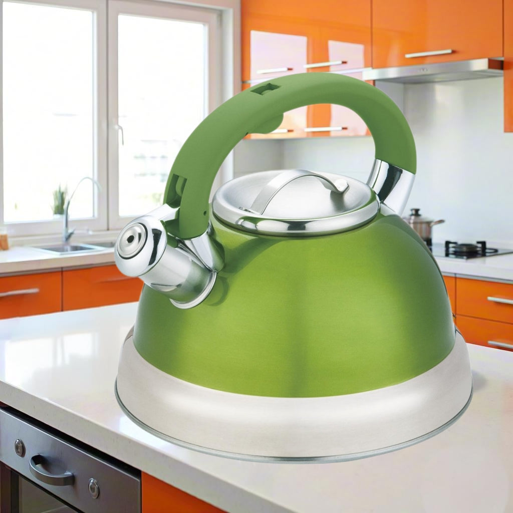 Green Stainless Steel Tea Kettle 3.5L for Stovetop, Durable Water Kettle with Zinc Alloy & Nylon Handle, Stovetop Kettle for Tea Pot and Camping