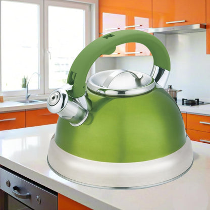 Green Stainless Steel Tea Kettle 3.5L for Stovetop, Durable Water Kettle with Zinc Alloy & Nylon Handle, Stovetop Kettle for Tea Pot and Camping