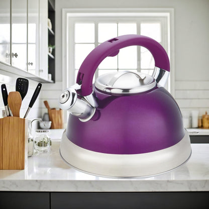 Purple Stainless Steel Tea Kettle 3.5L for Stovetop, Durable Water Kettle with Zinc Alloy & Nylon Handle, Stovetop Kettle for Tea Pot and Camping
