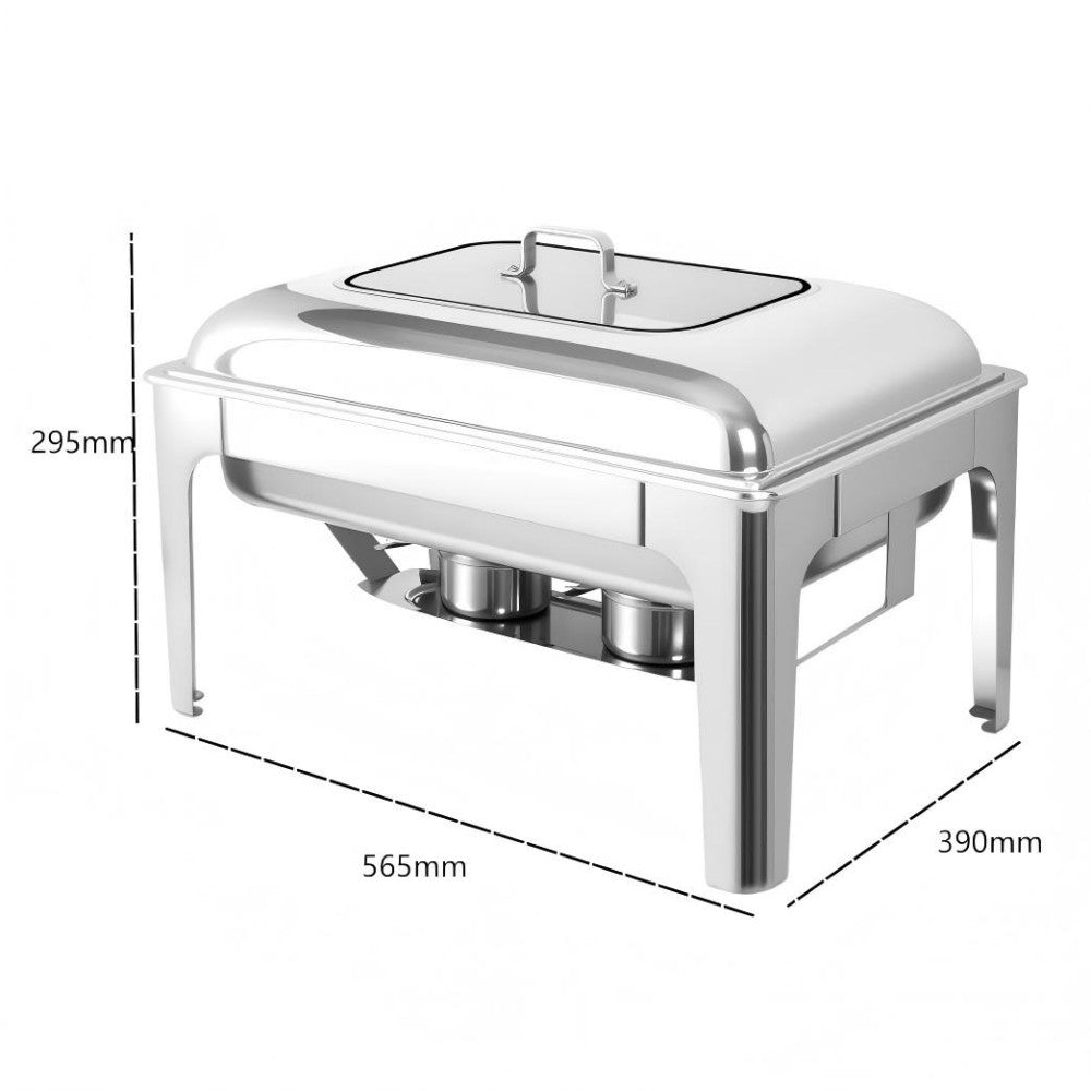 9L Square Stainless Steel Chafing Dish Buffet Stove CDH-33, One-Pan Alcohol-Heating Food Warmer (Without Alcohol), Silver Color, Heat-Resistant & Large Capacity Catering Equipment