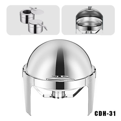 CDH-31 6L Round Stainless Steel Chafing Dish Buffet Stove, Alcohol-Heating Food Warmer (Fuel Not Included), Silver Color, Large Capacity & Long-Lasting Heat Preservation