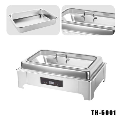 9L Electric Buffet Food Warmer TH-5001, Stainless Steel Chafing Dish with Touch Temperature Display & Visual Glass Cover