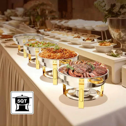 Alcohol-Heating Buffet Stove CDH-40 (Without Alcohol), 5L Round Stainless Steel Set Silver Color, South Africa Production, Heat-Preservation Chafing Dish for Catering & Buffet Food Warmer
