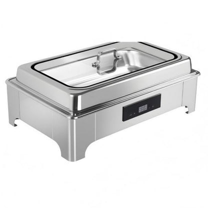 9L Electric Buffet Food Warmer TH-5001, Stainless Steel Chafing Dish with Touch Temperature Display & Visual Glass Cover