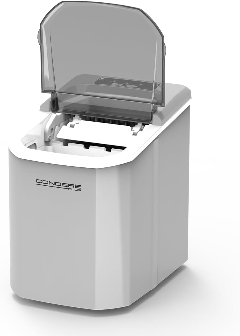 Condere Small Countertop Ice Maker White GB-46 Portable Ice Machine with 1.5L Water Tank, Automatic Cleaning, Ice Size Selection, and Overheat Protection for Home and Kitchen Use