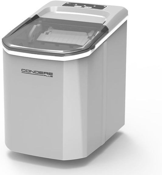 Condere Small Countertop Ice Maker White GB-46 Portable Ice Machine with 1.5L Water Tank, Automatic Cleaning, Ice Size Selection, and Overheat Protection for Home and Kitchen Use