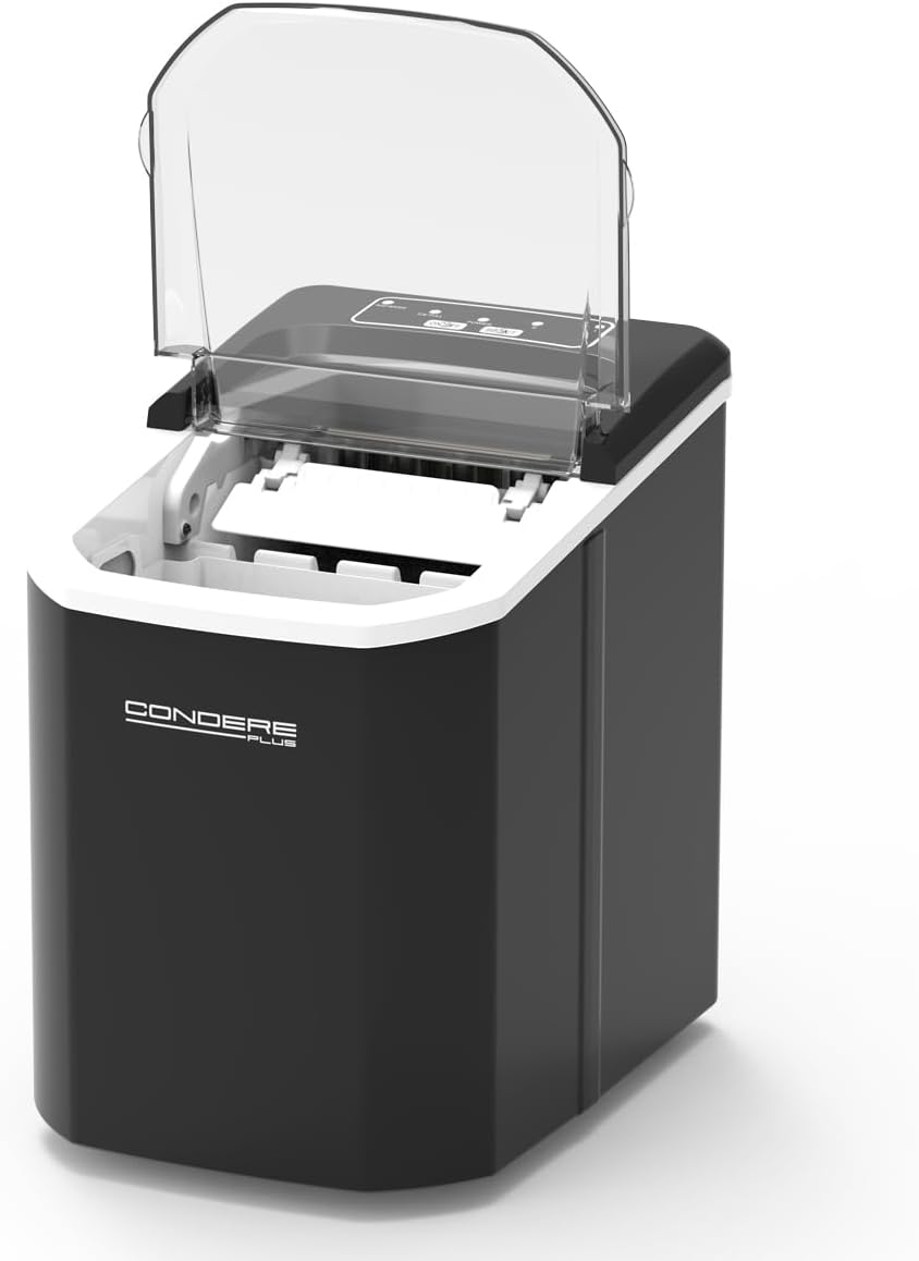 Condere Small Countertop Ice Maker Black GB-46 Portable Ice Machine with 1.5L Water Tank, Automatic Cleaning, Ice Size Selection, and Overheat Protection for Home and Kitchen Use